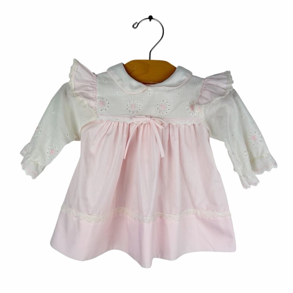 Vintage Alexis Pink Floral Embroidered Eyelet Lace Dress Size 6 Months